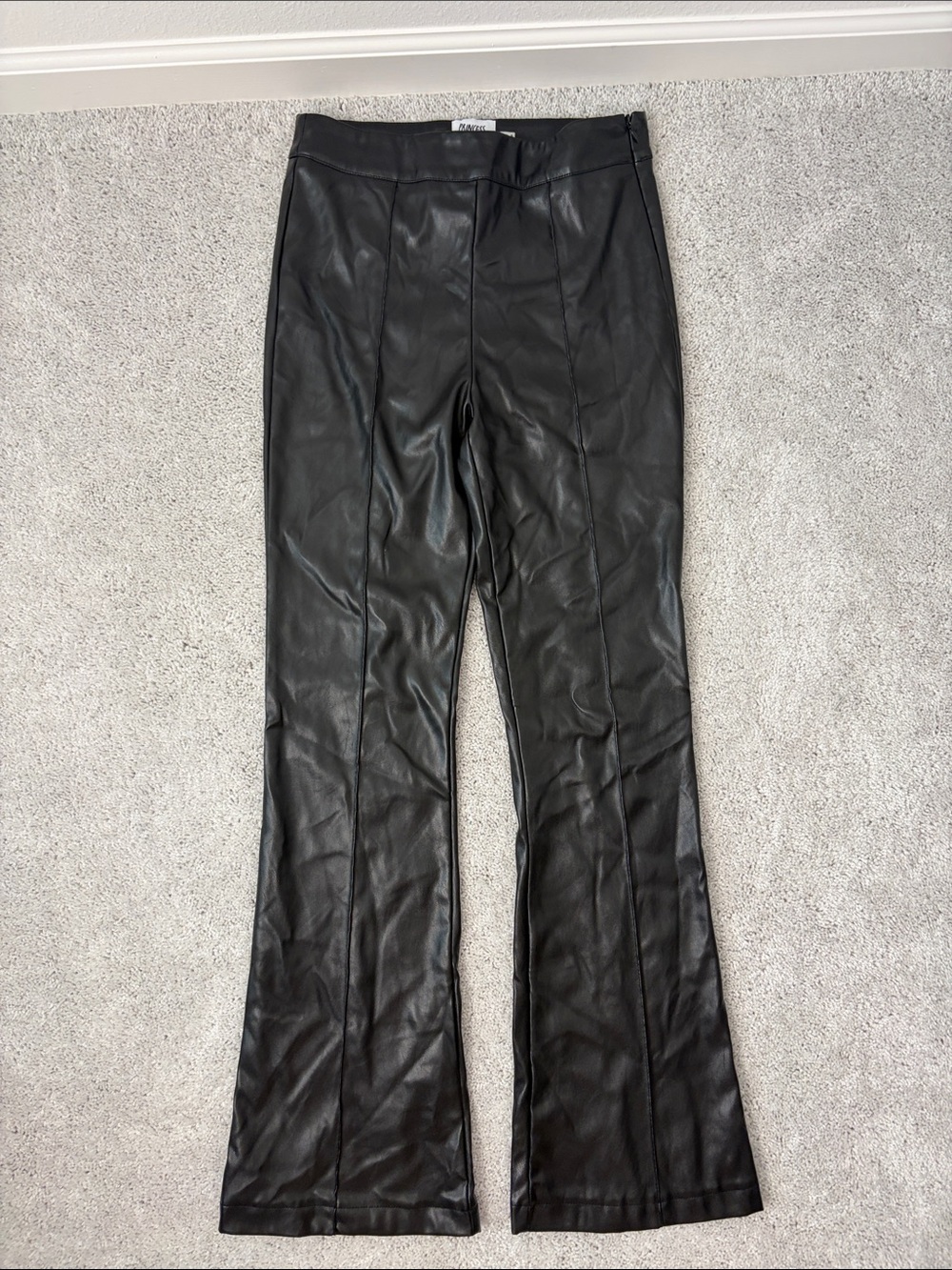 Princess Polly Black Faux Leather Flare Pants - High Rise